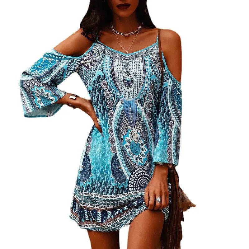 Printed Crew Neck Slip Dress